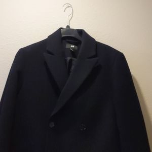 H&M Premium Navy Double Breasted Overcoat